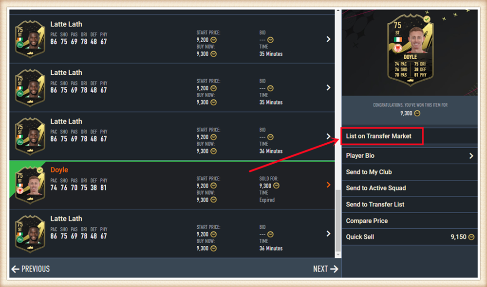 List on Transfer Market